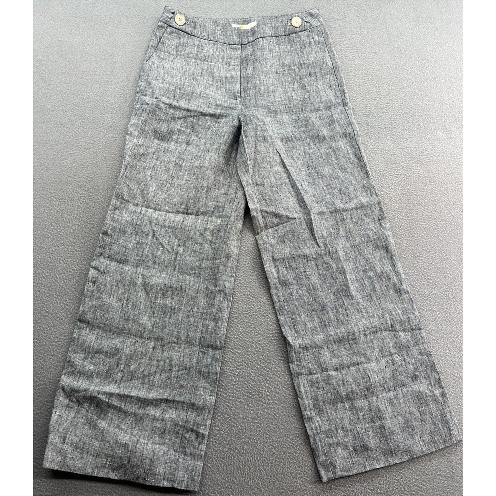 Boden Pants Womens Sz 2 Grey White Melange 100% Linen Wide Leg Trousers